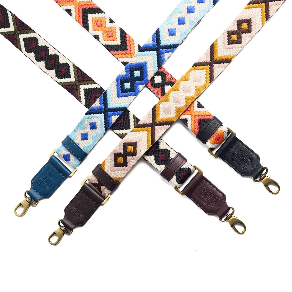 All Variants | Collection of adjustable fabric and leather straps with multicolor pattern