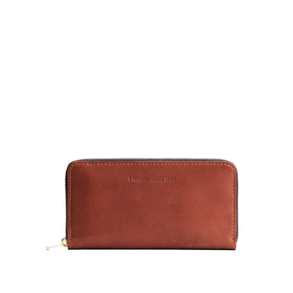 Chestnut | Large accordion leather wallet with zipper and PLG logo