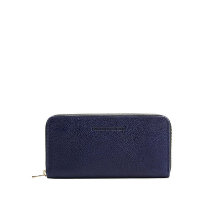 Cobalt | Large accordion leather wallet with zipper and PLG logo