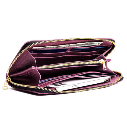 Iris | Large accordion leather wallet with zipper open