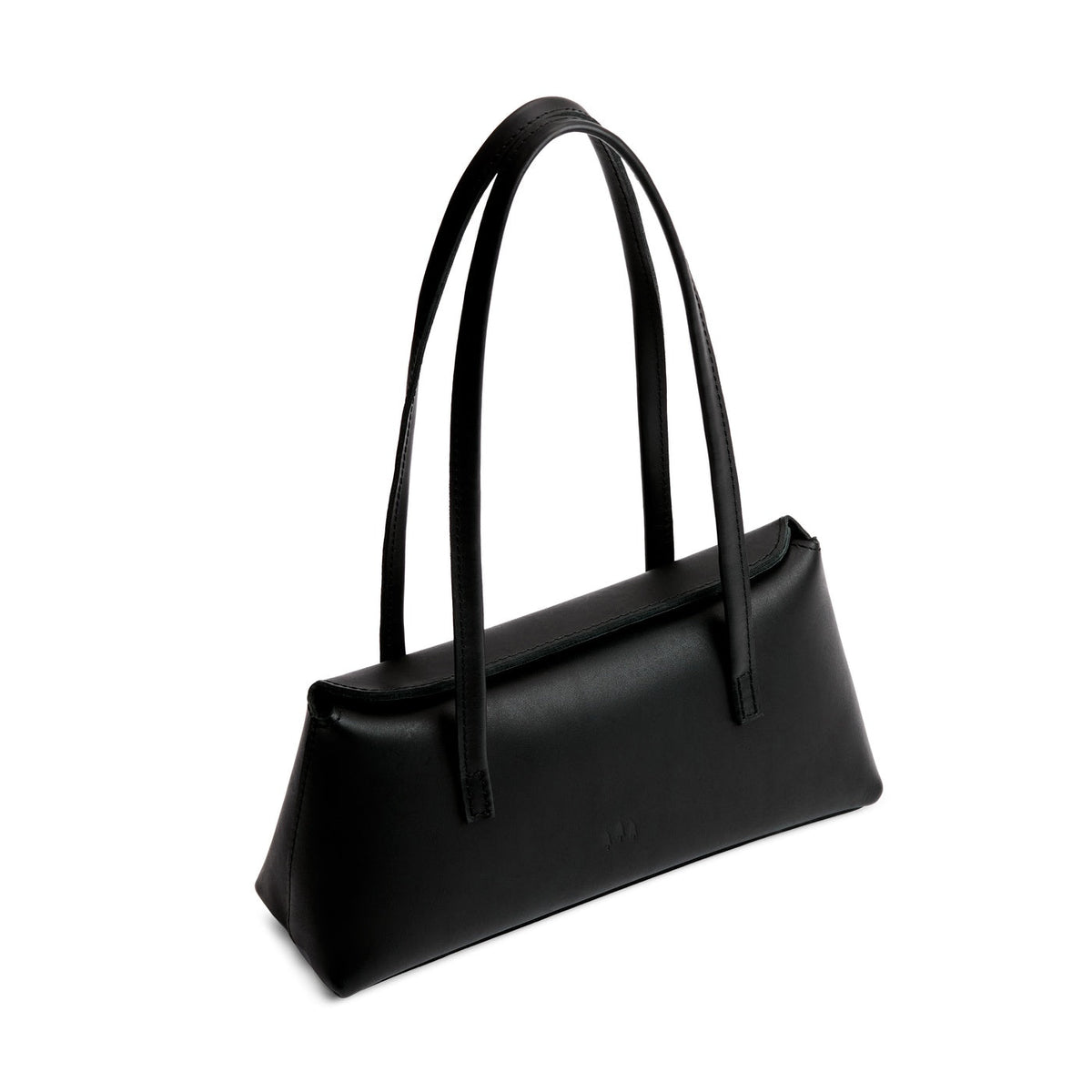 Black | Leather bowler bag with magnetic closure against a white background