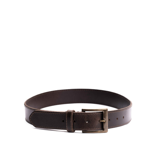 Java | Mens stitched leather belt with antiqued brass buckle