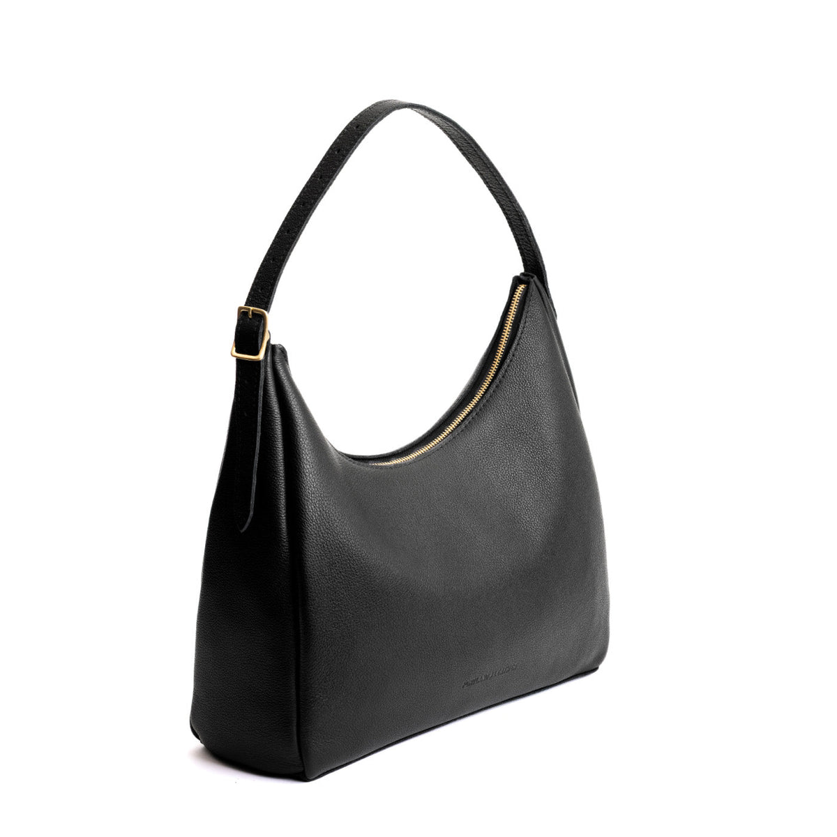 Pebbled--black*Large | U-shaped, flat-bottomed leather shoulder bag with adjustable strap