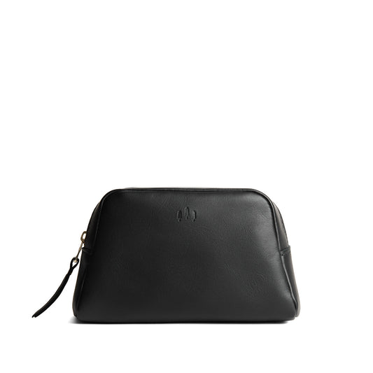 Black | Trapezoid pouch with leather zipper pull