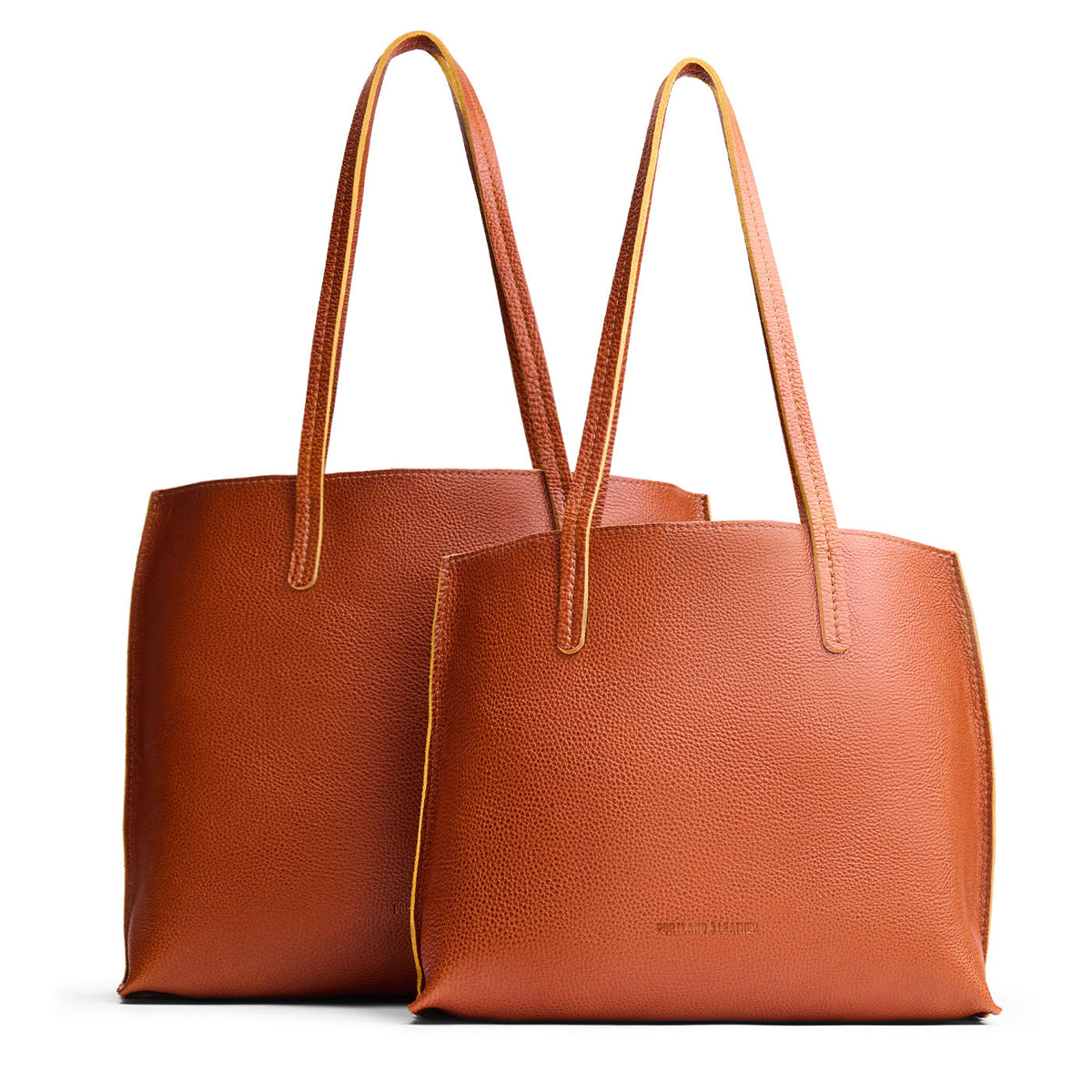 Sienna | Side by side comparison of both sizes of leather totes