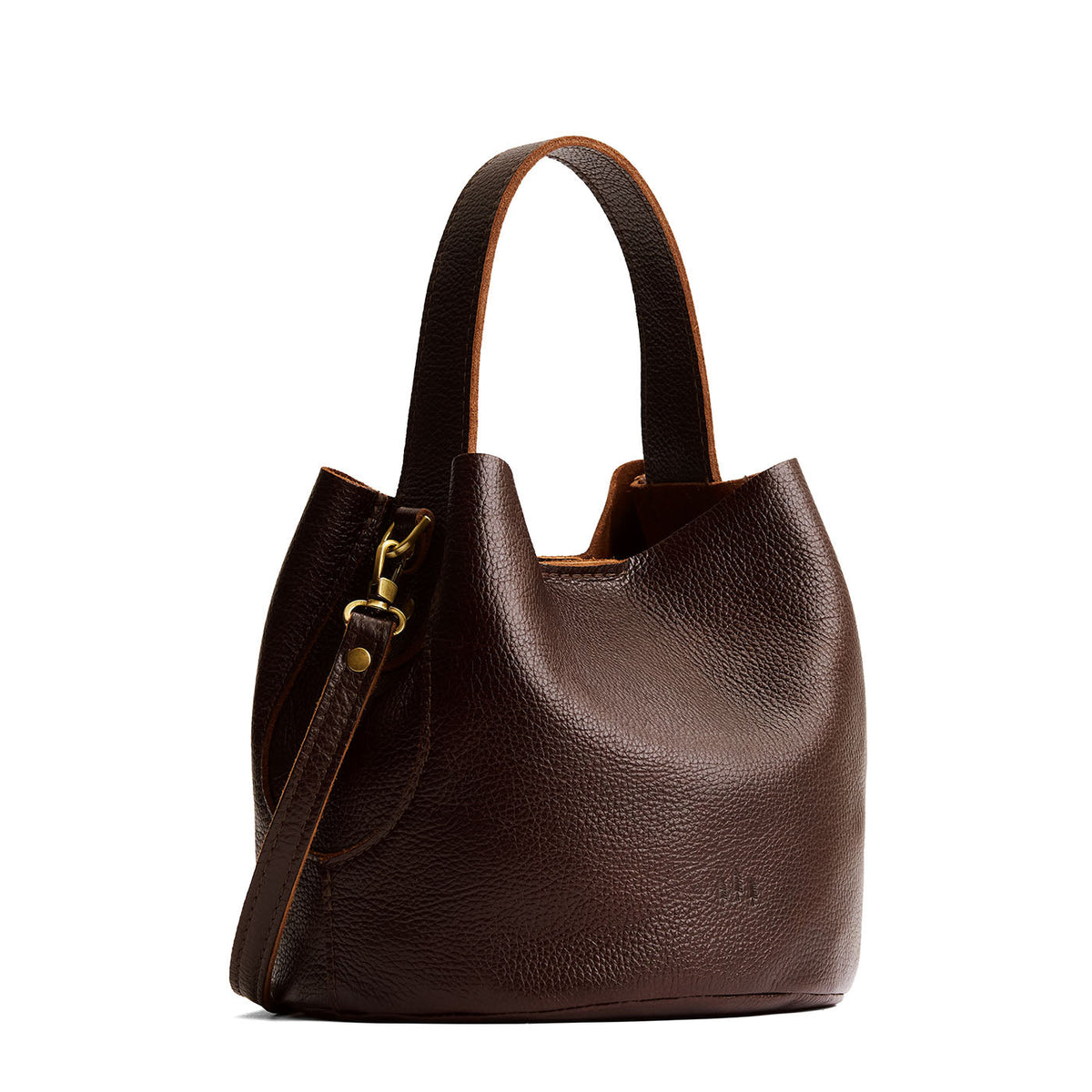 Coldbrew*Small | Symmetrical bucket bag with handle, latch closure, and removable crossbody strap