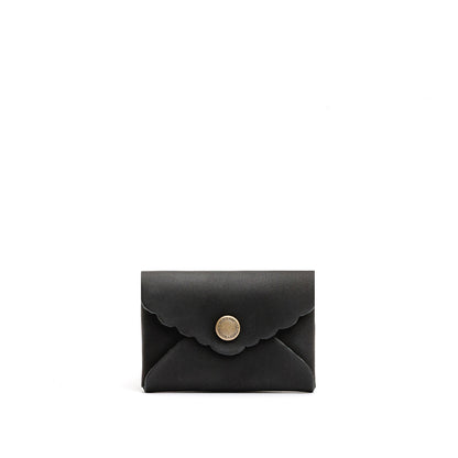 Black | Small leather wallet with scalloped edge