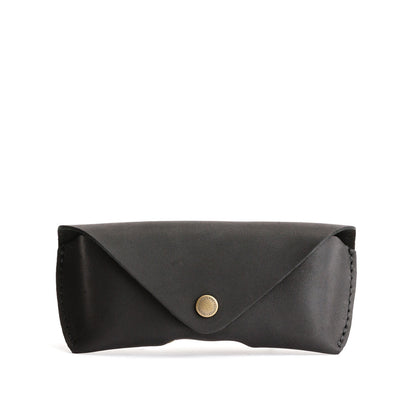Black | Leather sunglasses case with snap closure