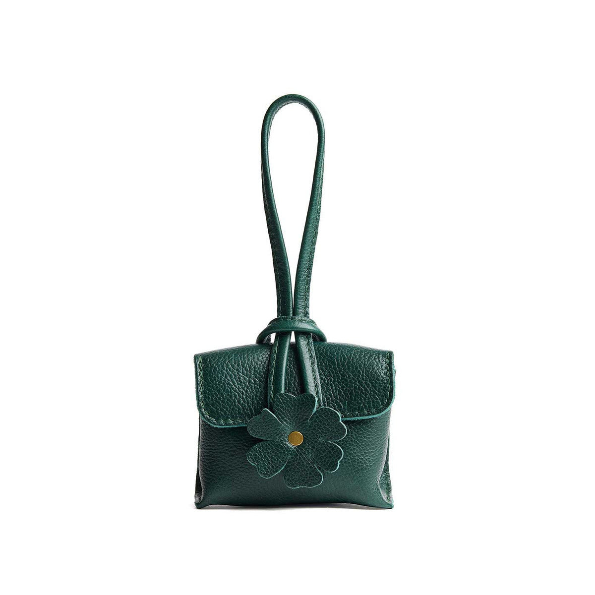 Forest Green | Wristlet pouch with loop strap and a flower design