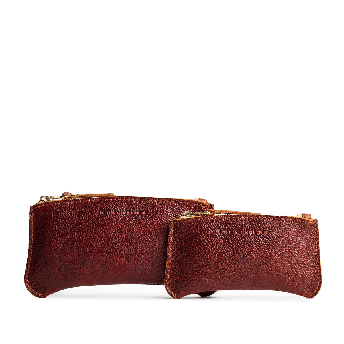Nutmeg | Large and Small pouches with a top zipper and unique curved bottom