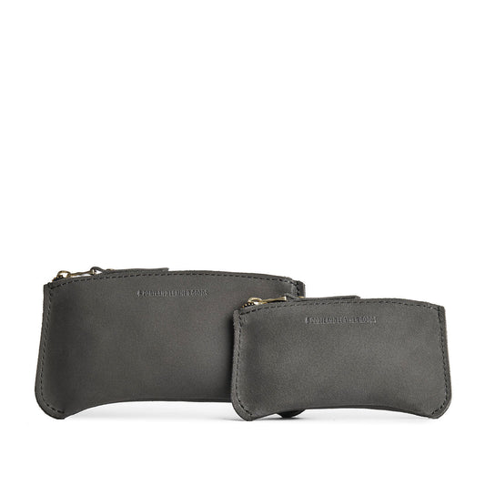 Smoke Grey | Large and Small pouches with a top zipper and unique curved bottom