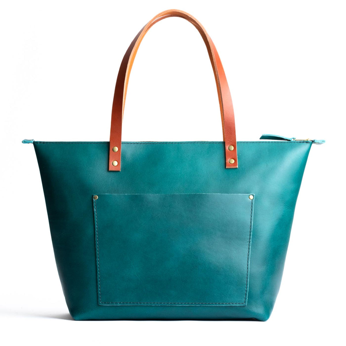 Caribbean*Zipper | Large zipper leather tote bag with sturdy bridle handles and front pocket