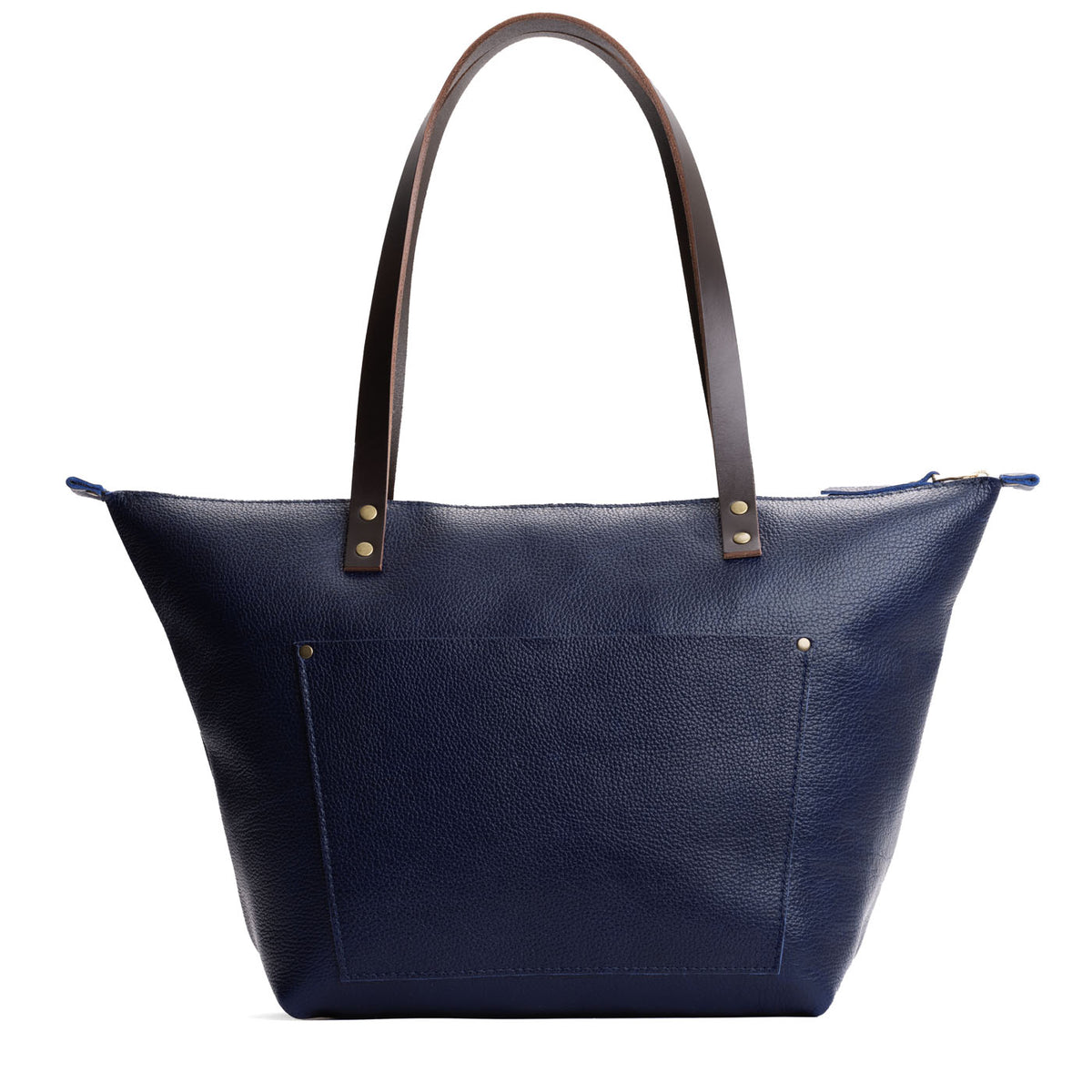 Cobalt*Zipper | Large leather tote bag with sturdy bridle handles and front pocket