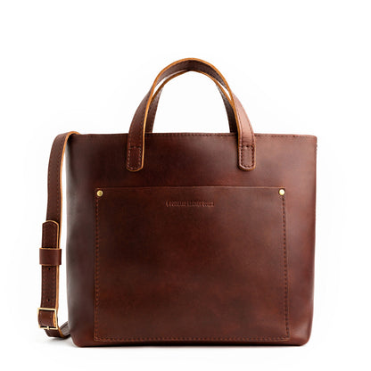 Cognac*Zipper | Midsize crossbody tote with handles and a pocket