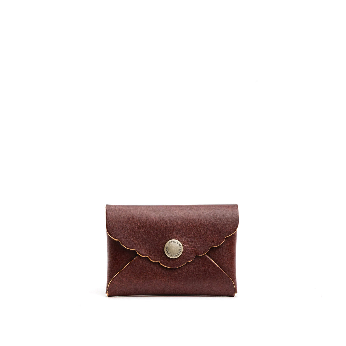 Cognac | Small leather wallet with scalloped edge