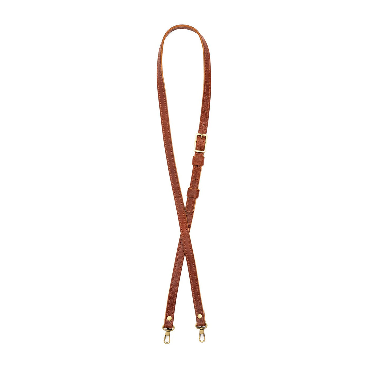 Nutmeg | Leather crossbody strap with metal buckle and lever snap swivel clasps
