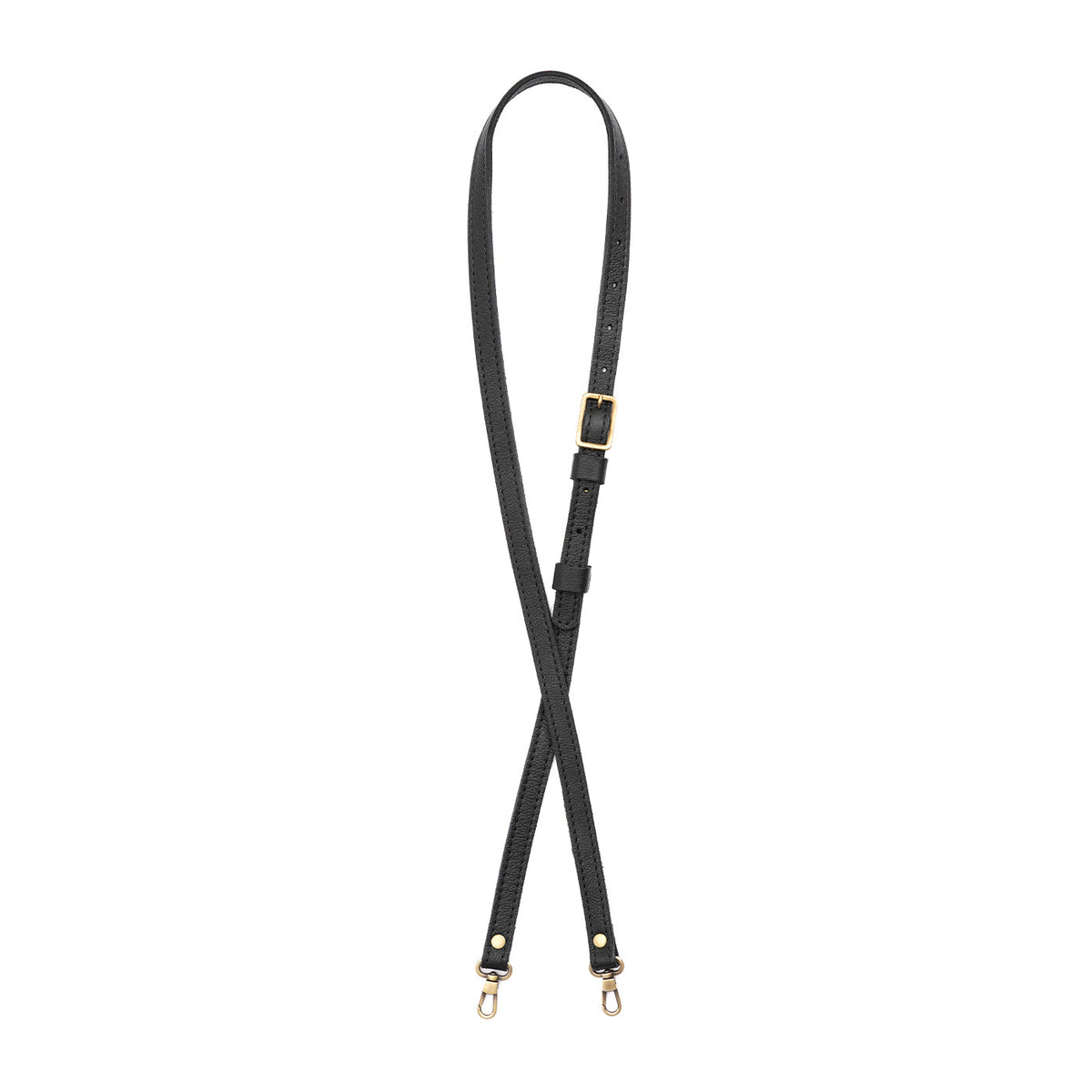 Pebbled--black | Leather crossbody strap with metal buckle and lever snap swivel clasps