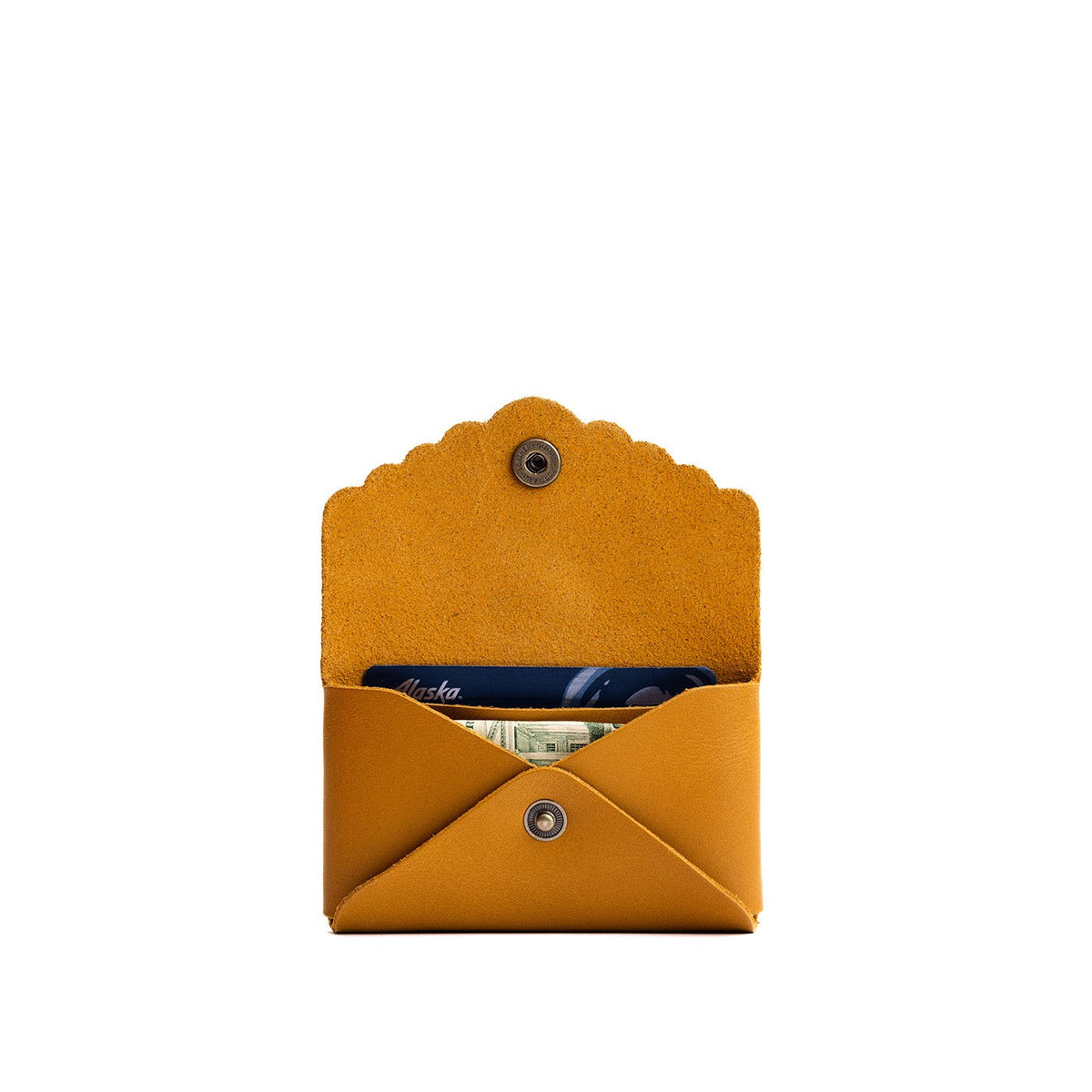 Mango | Leather card wallet with scalloped edge open