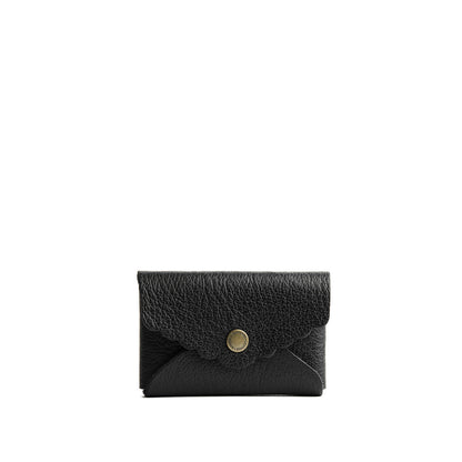 Pebbled--black | Leather card wallet with scalloped edge closed