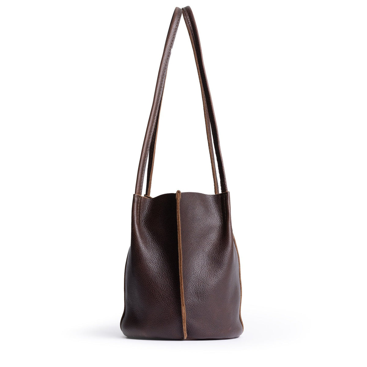 Coldbrew*Small | Petite bucket shaped tote bag with matching leather handles