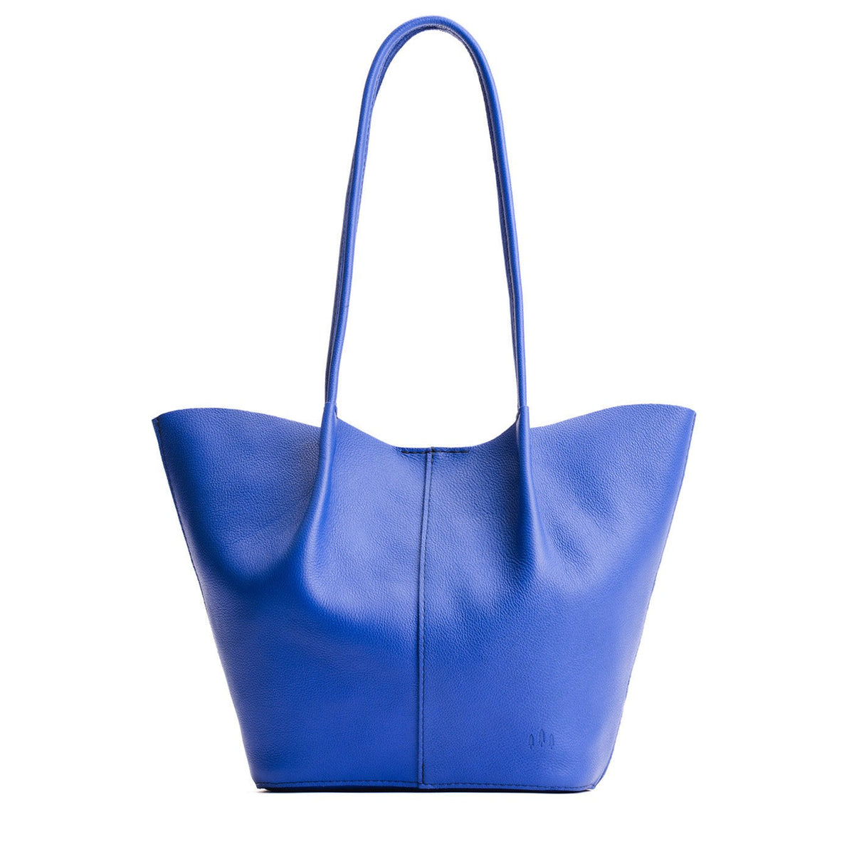 Astro Blue*Large | Wide bucket shaped tote bag with matching leather handles