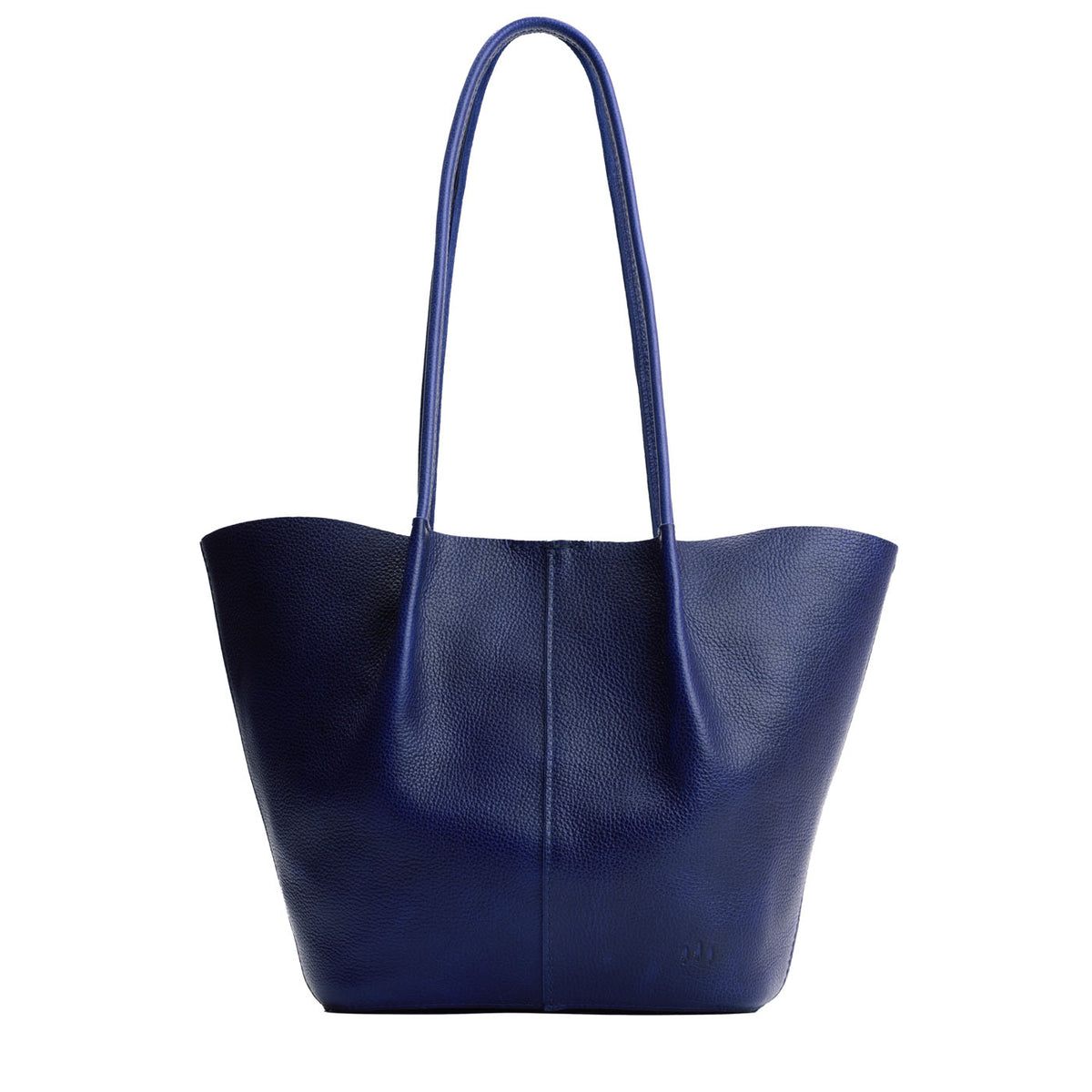 Cobalt*Large | Wide bucket shaped tote bag with matching leather handles
