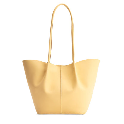 Vanilla*Large | Wide bucket shaped tote bag with matching leather handles