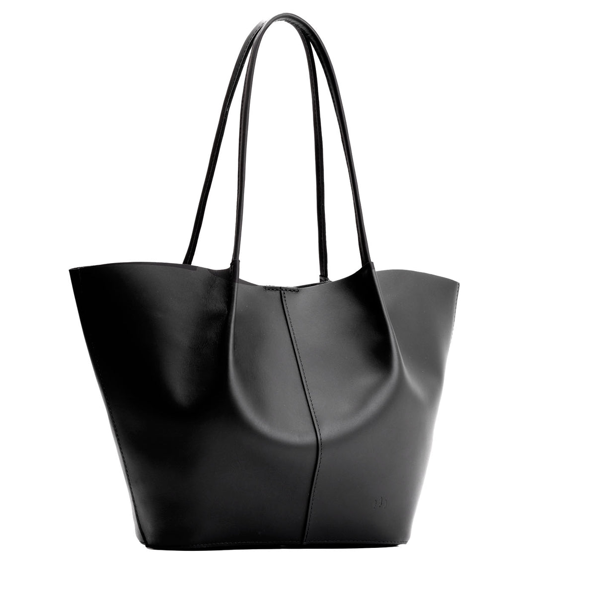 Black*Oversized | Extra wide bucket shaped tote bag with matching leather handles