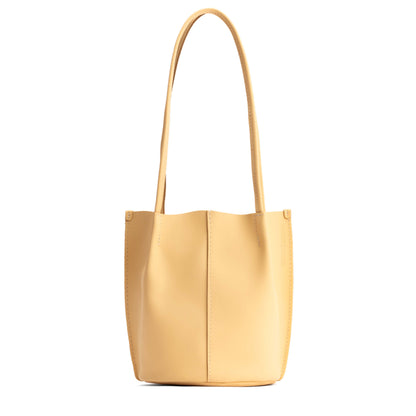 Vanilla*Small | Petite bucket shaped tote bag with matching leather handles