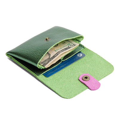 Metallic Greench | Envelope snap wallet with contrast pull tab