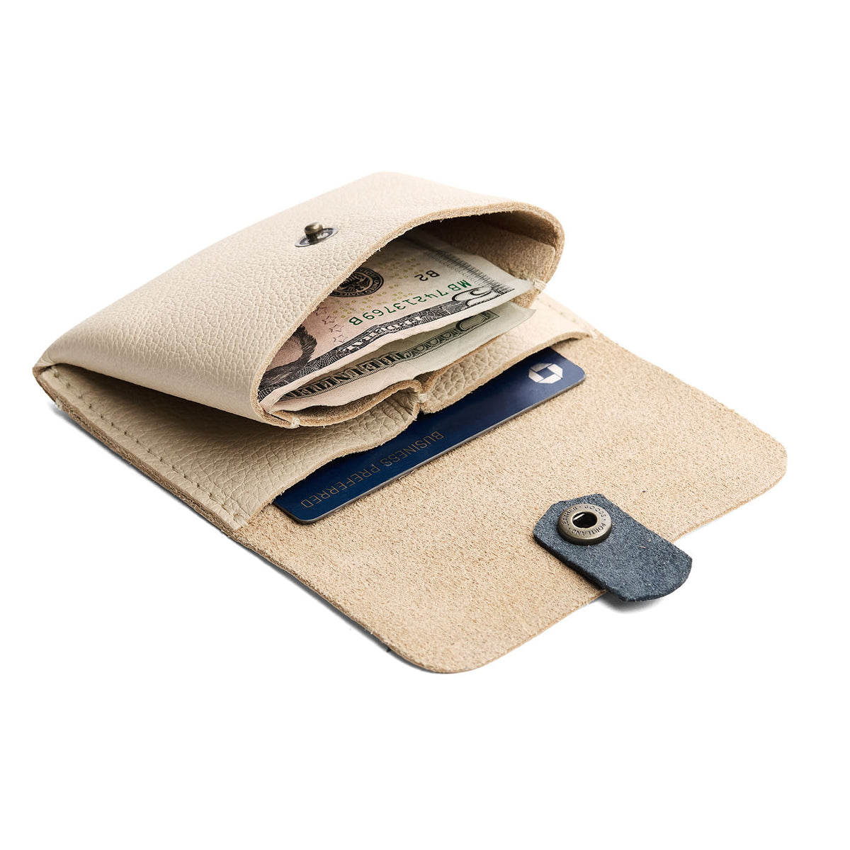Pebbled Bone | Envelope snap wallet with contrast pull tab