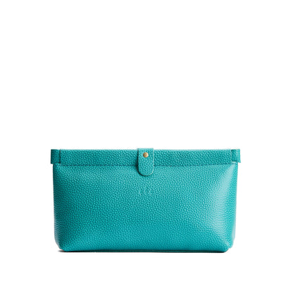 Seafoam | Leather pouch with frame top closure and leather pull tab