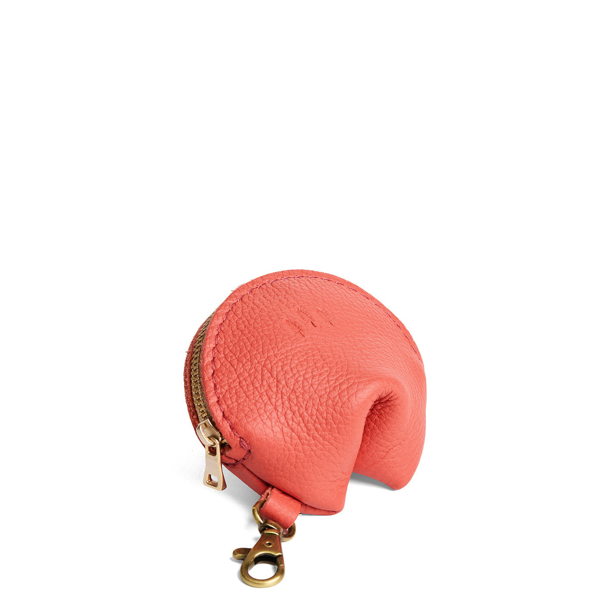 Coral | Leather fortune cookie shaped keychain pouch