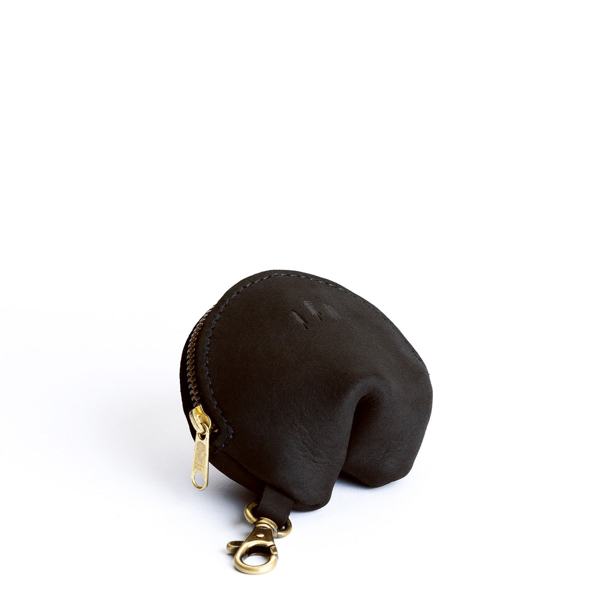 All Color: Shadow Black | Leather fortune cookie shaped keychain pouch