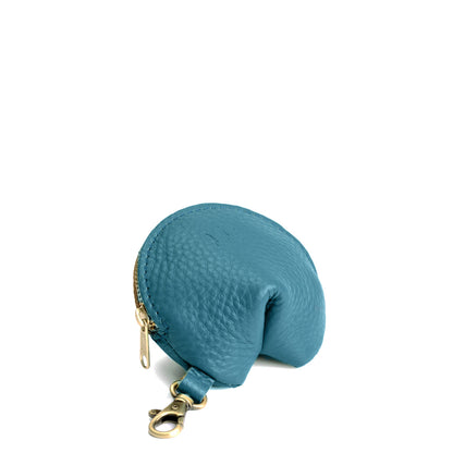 Turquoise | Leather fortune cookie shaped keychain pouch