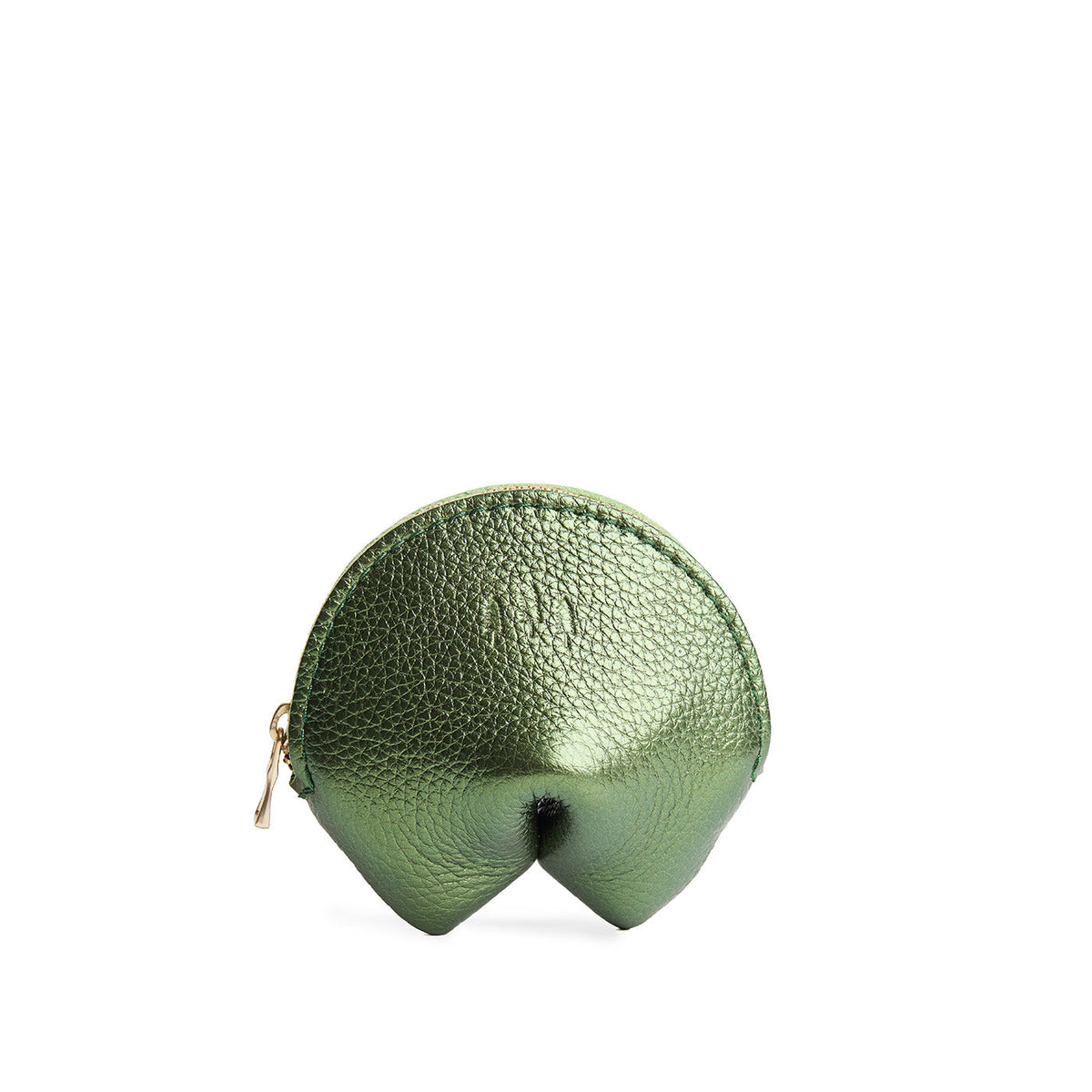 Metallic Greench | Leather fortune cookie shaped pouch