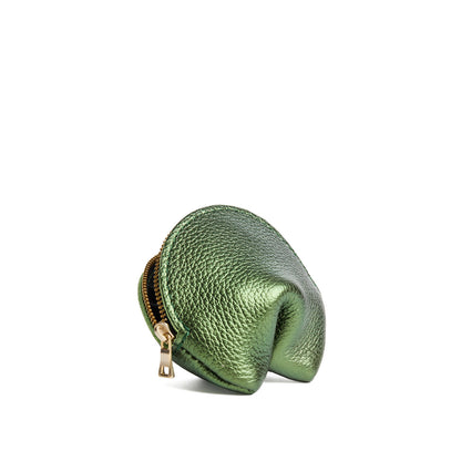 Metallic Greench | Leather fortune cookie shaped pouch