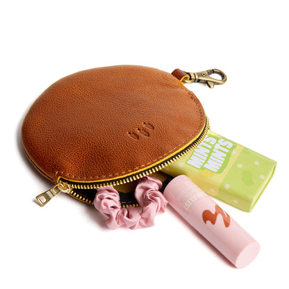 Sienna | Leather flat round keychain pouch