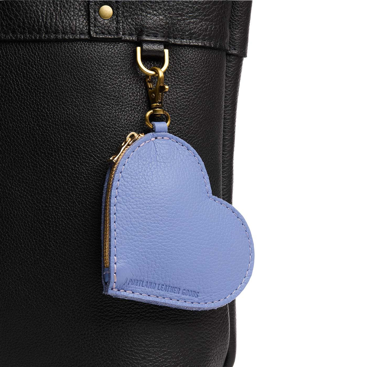 Aster | Heart-shaped leather pouch keychain with zipper top and lobster clasp