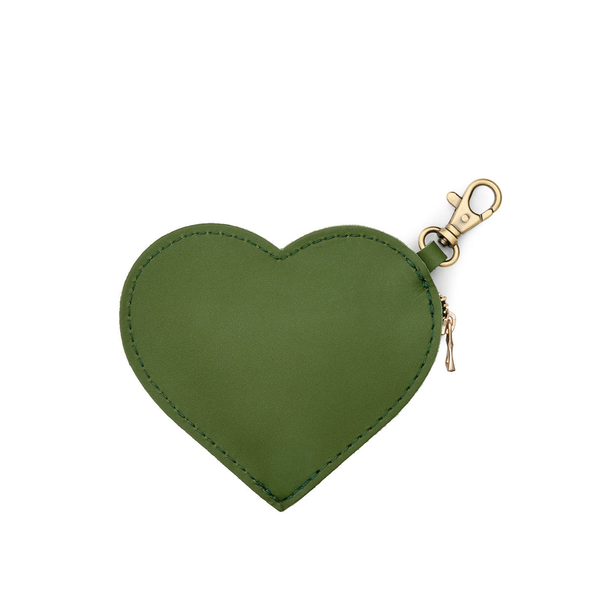 Cactus | Heart-shaped leather pouch keychain with zipper top and lobster clasp