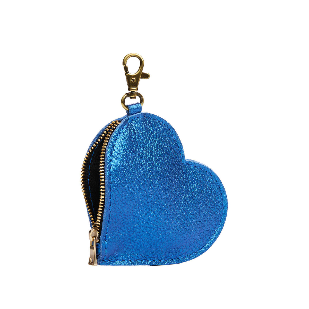 Comet Blue | Heart-shaped leather pouch keychain with zipper top and lobster clasp
