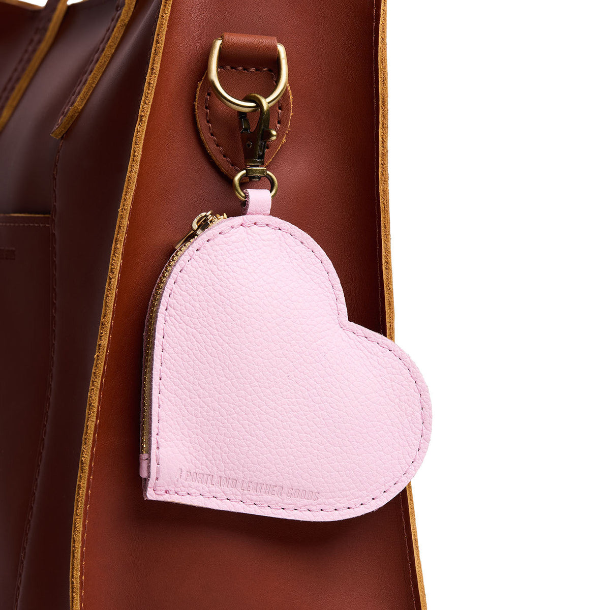 Pinkaboo | Heart-shaped leather pouch keychain with zipper top and lobster clasp