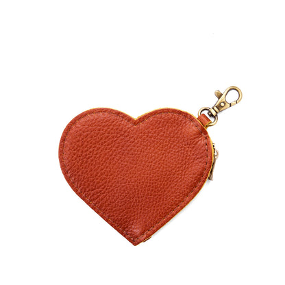 Sienna | Heart-shaped leather pouch keychain with zipper top and lobster clasp