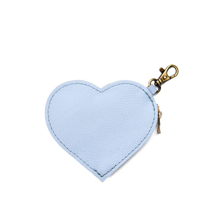 Skyway | Heart-shaped leather pouch keychain with zipper top and lobster clasp