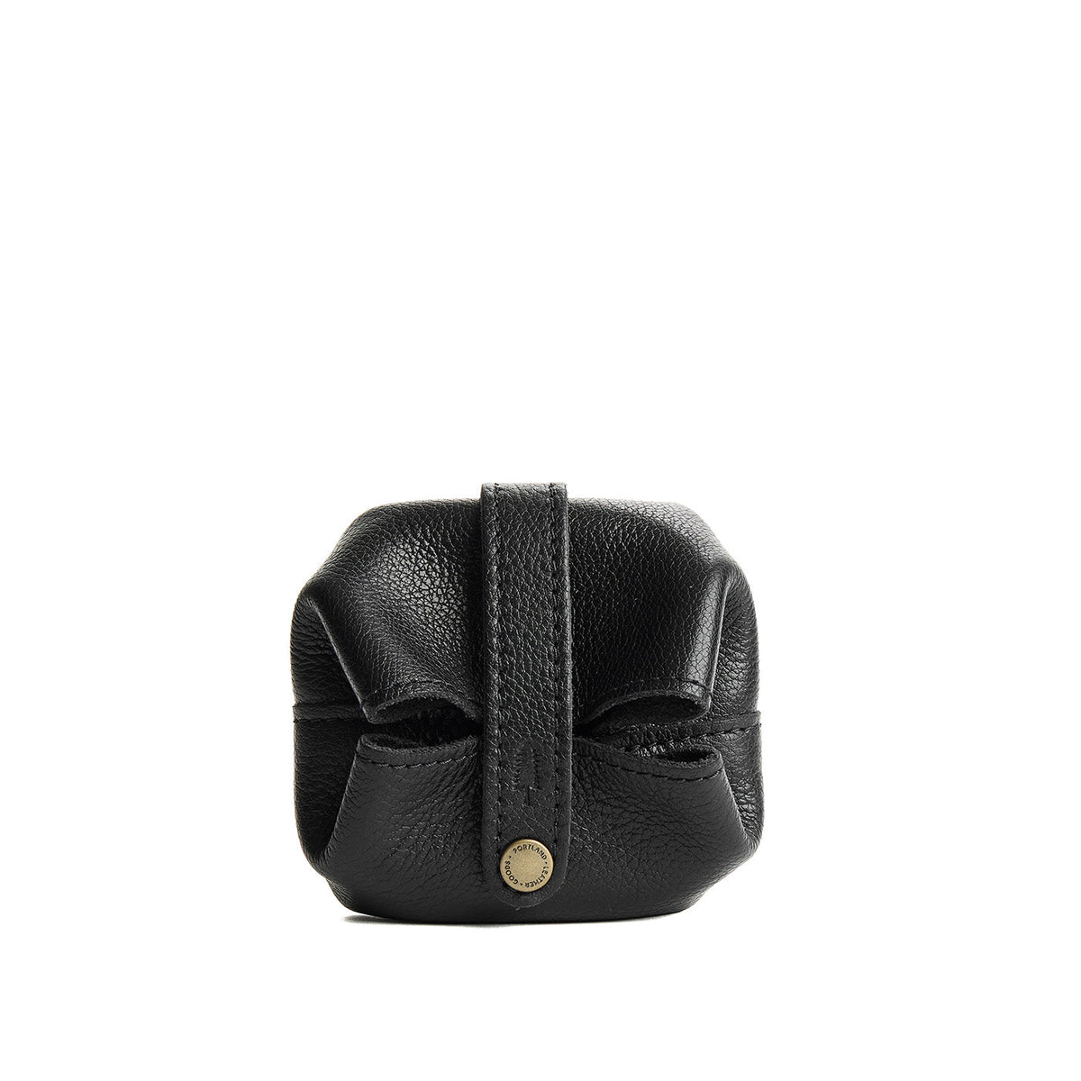 Pebbled--black | Foldable square leather pouch with snap closure closed