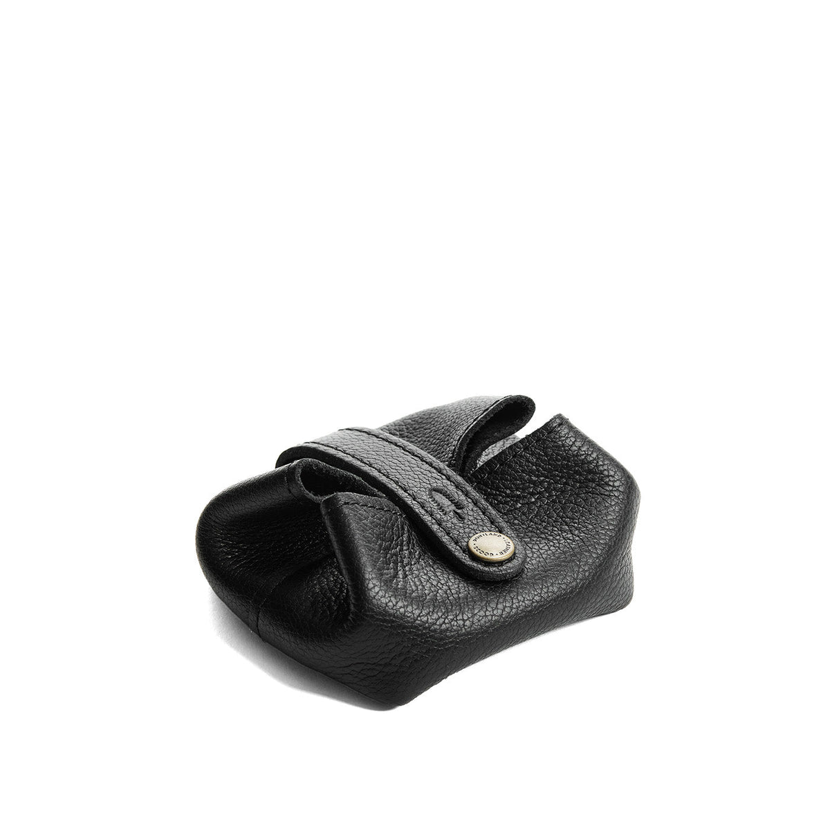 Pebbled--black | Foldable square leather pouch with snap closure closed
