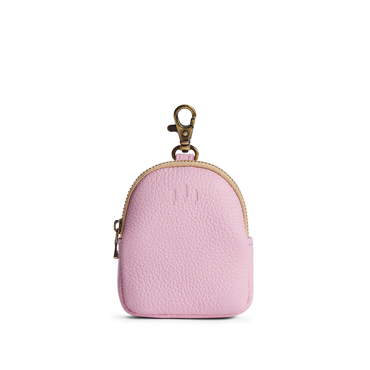 Pinkaboo | Leather keychain pouch with zipper top, swivel lobster clasp, and debossed emblem of three PLG trees