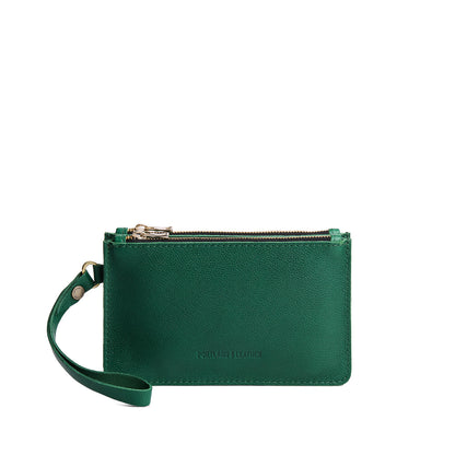 Bacalar | Leather wristlet with two zippered pockets and removable wrist strap