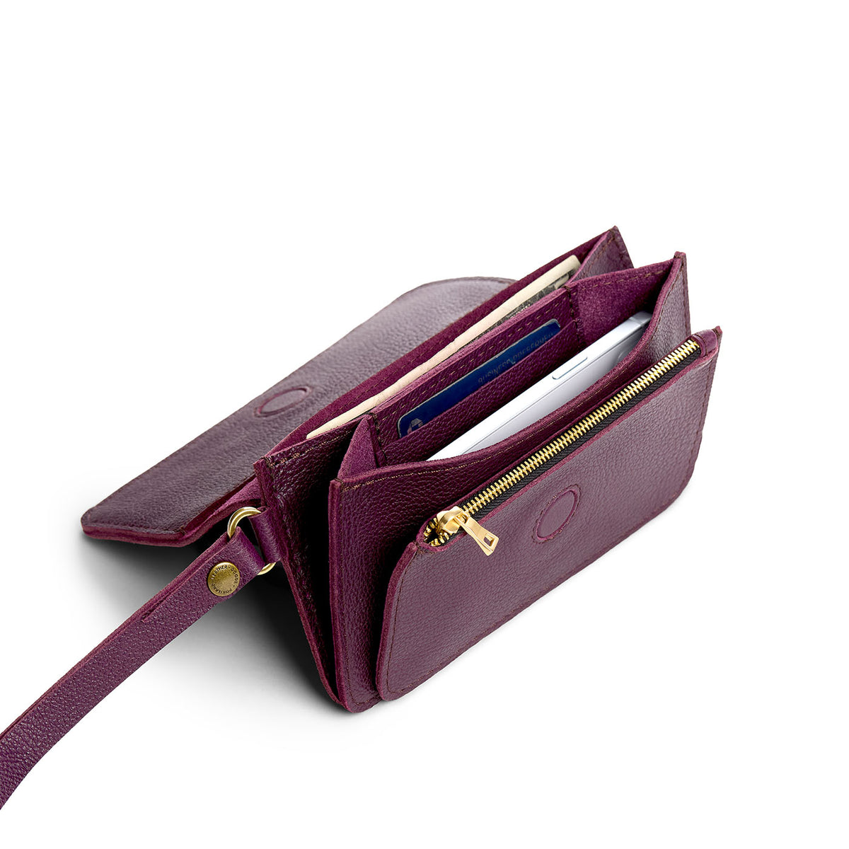 Plum | Leather wallet clutch with wristlet and magnetic closure