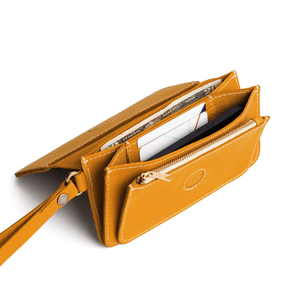 Sunflower | Leather wallet clutch with wristlet and magnetic closure